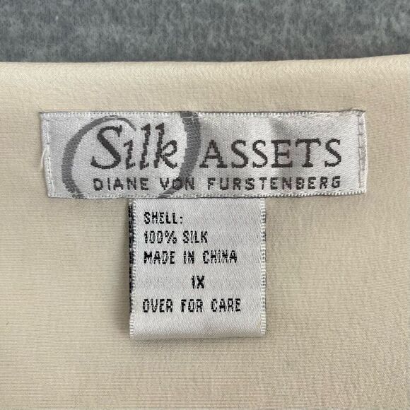 Diane von Furstenberg Embroidered Silk Tunic Womens 1X Cream Gold Sheer Elegant - Picture 7 of 10